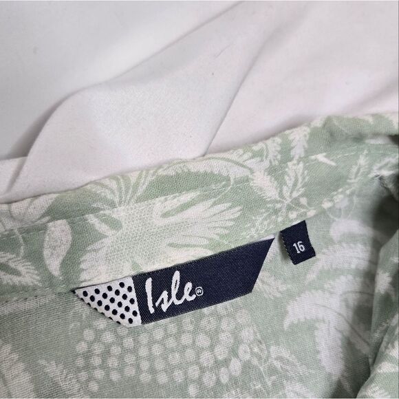 ISLE green and white tropical short sleeve button up beach shirt L - Picture 4 of 9